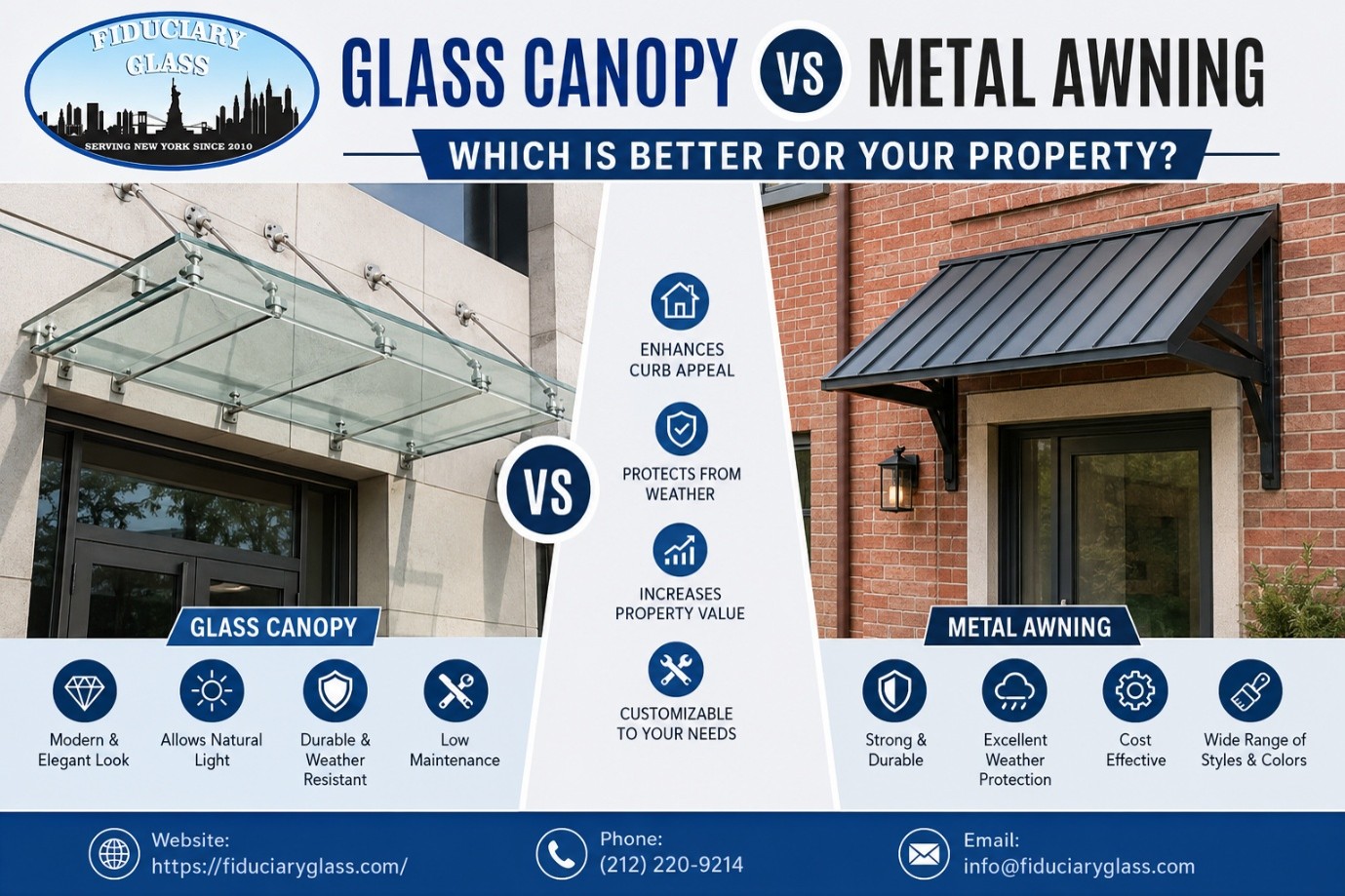 Glass Canopy vs Metal Awning
